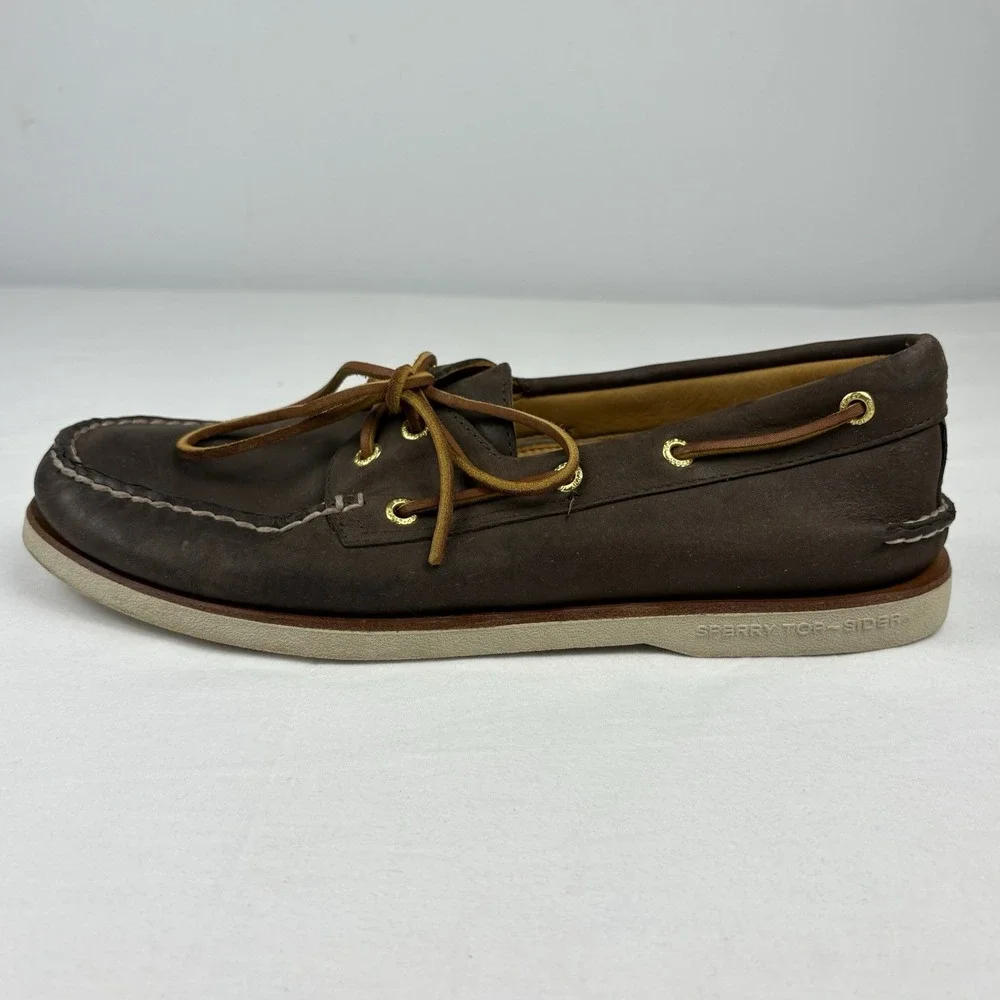 Sperry Gold Cup Brown Leather Boat Shoes 10.5M DeerSkin Lined Memory Foam EUC